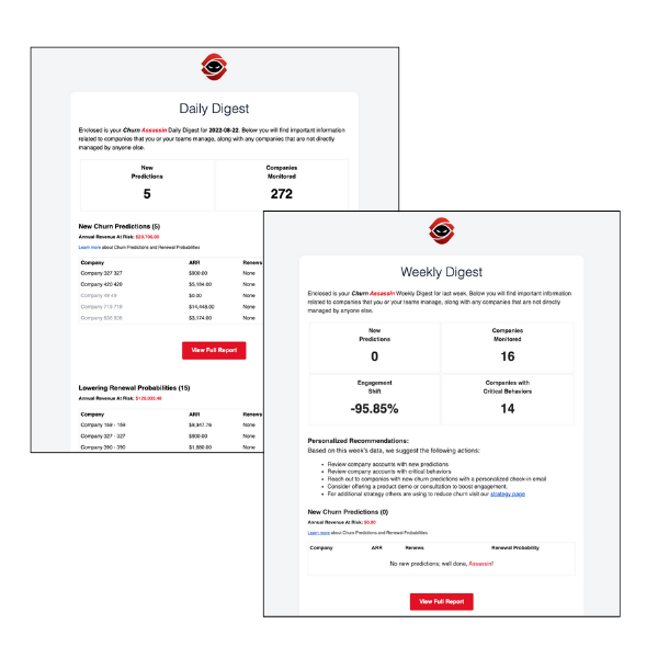 Churn Assassin Sample Reports - Daily and Weekly